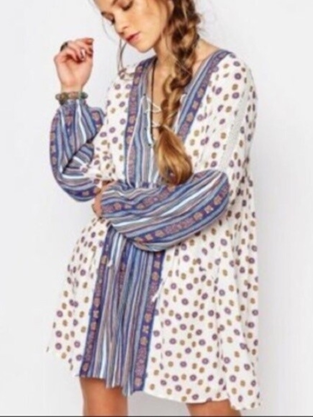 Free People White Dress with Blue and Purple Accents